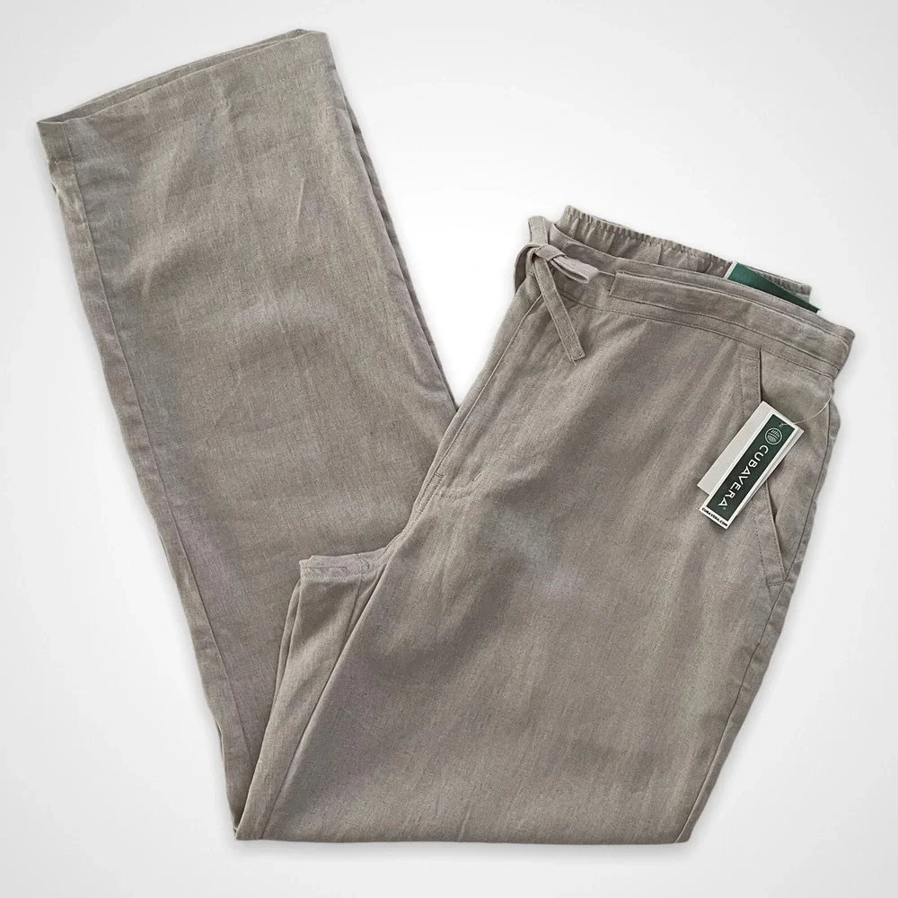 Cubavera Men's Size Large Linen Blend Wide Leg Straight Fit Drawstring Pants NWT